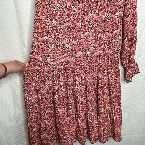O.P.T. Anthro Pink Floral Long Sleeve Tiered Peasant Maxi Dress Medium NWT - Picture 10 of 13